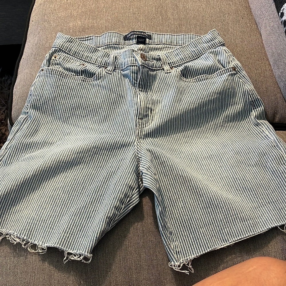 Calvin Klein Jeans size 6 railroad stripe high rise raw hem shorts.  Excellent